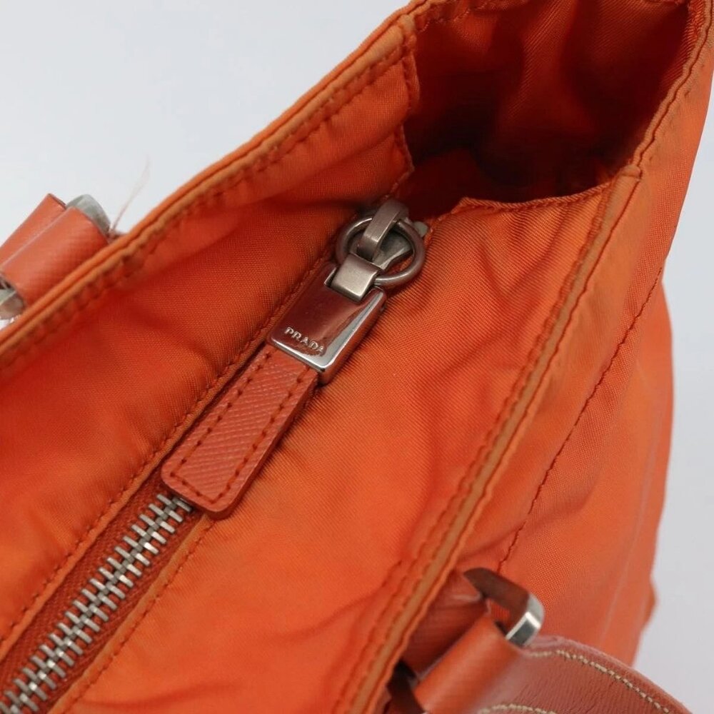 PRADA Tote Bag Nylon Leather Orange Silver Auth gh1423 - Picture 10 of 15